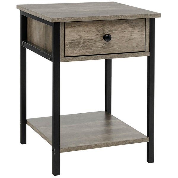 Industrial End Side Table Nightstand with Drawer Shelf - 16'' x 16'' x 22'' (L x W x H)