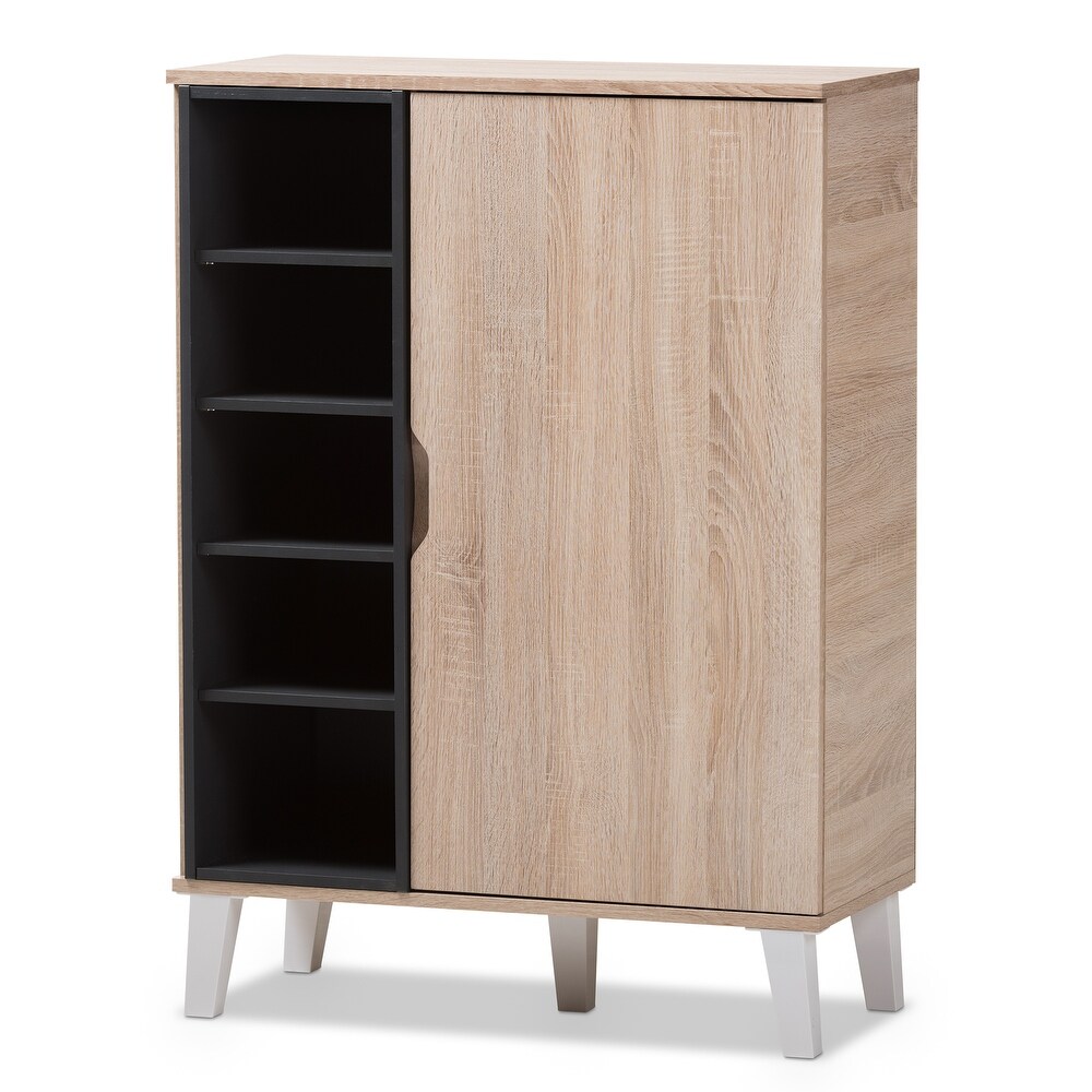 Mid Century Oak and Grey Wood Storage Cabinet by Baxton Studio