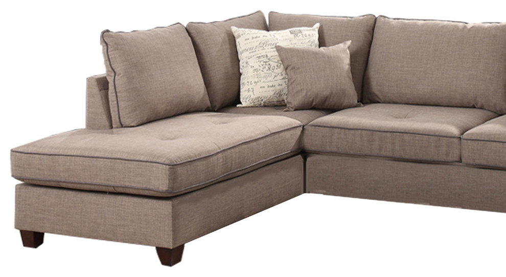 Dorris Fabric 3 Piece Sectional With Storage Ottoman  Light Brown   Transitional   Sectional Sofas   by BuyDBest  Houzz