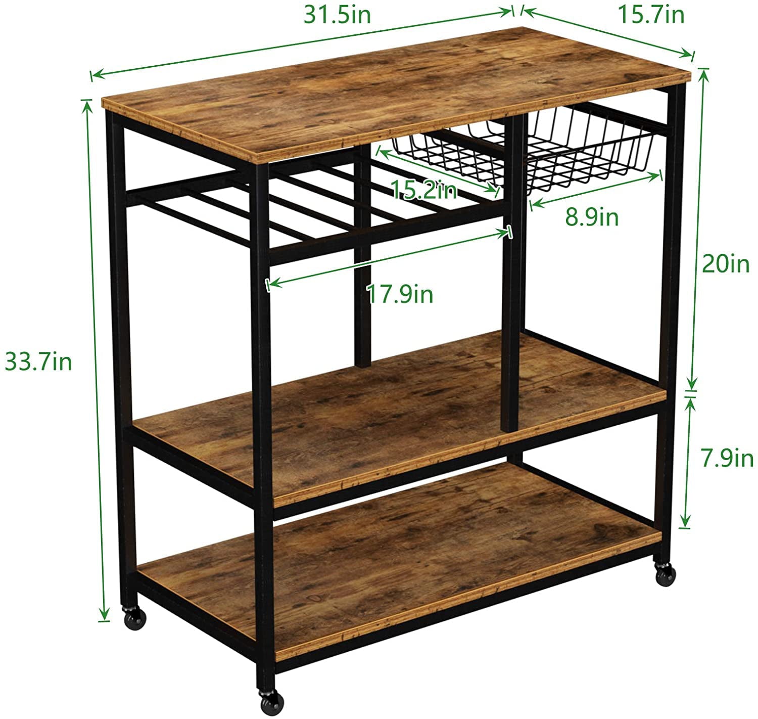 SogesPower Kitchen Island Cart， Rolling Kitchen Baker's Rack， Utility Storage Shelf Cart， Microwave Stand， for Spice Rack Organizer Workstation， Rustic Brown