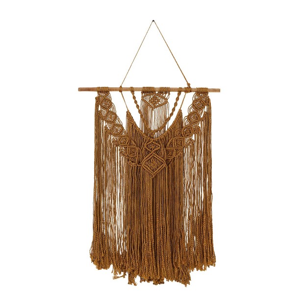 X 27 quot Fabric Macrame Handmade Intricately Weaved Wall Decor With Beaded Fringe Tassels Brown Olivia amp May