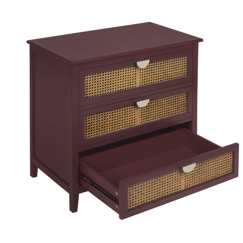 3 Drawer Cabinet Natural rattan American Furniture Suitable for bedroom  living room  study