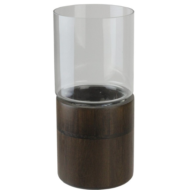 Clear Glass Hurricane Pillar Candle Holder With Wooden Base