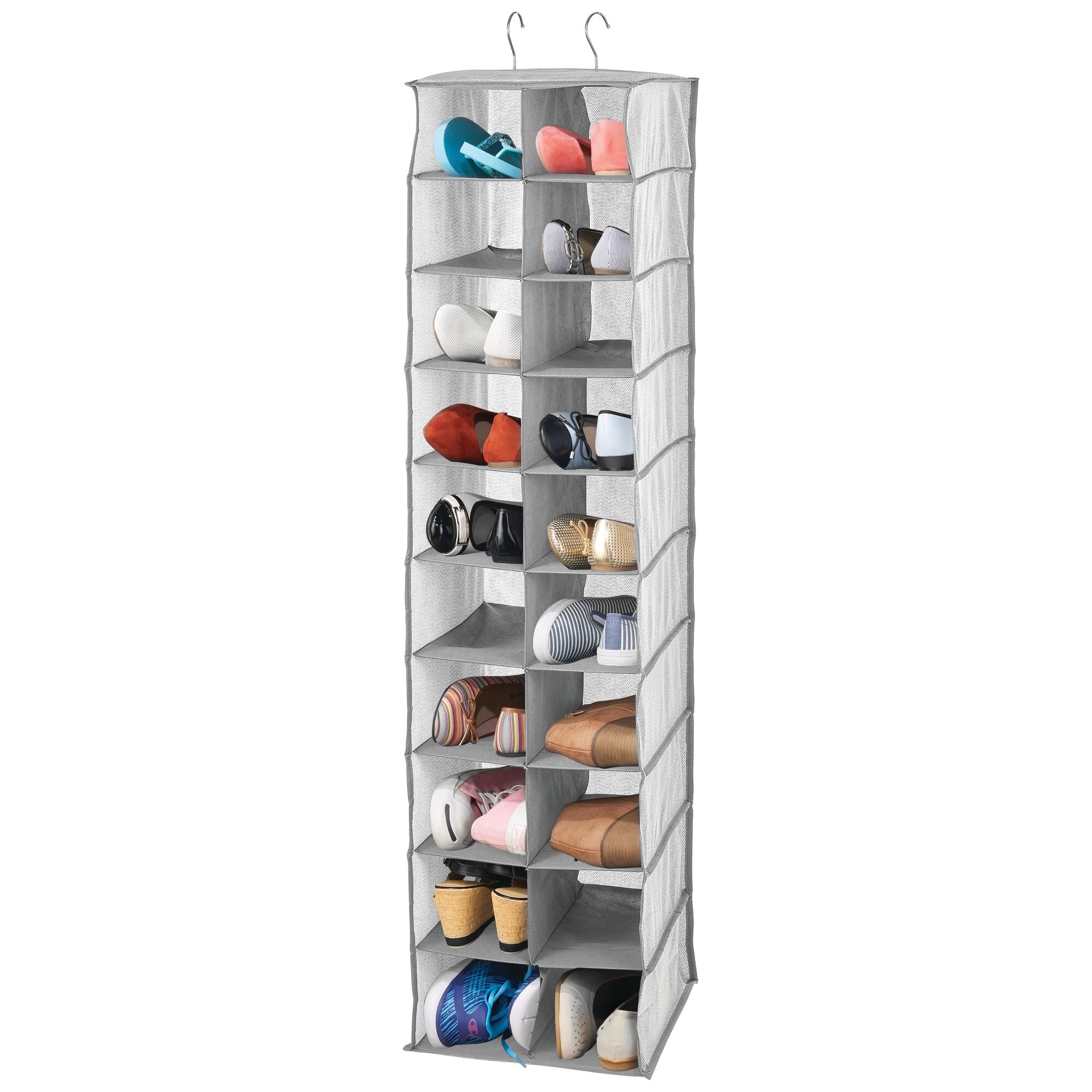 mDesign Soft Fabric Closet Organizer - Holds Shoes， Handbags， Clutches， Accessories - Large， 20 Shelf Over Rod Hanging Storage Unit - Gray