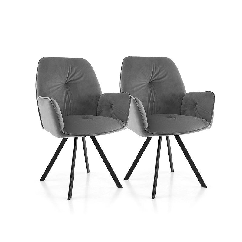 Set Of 2 Swivel Accent Arm Chairs With Metal Legs And Wide Back-gray