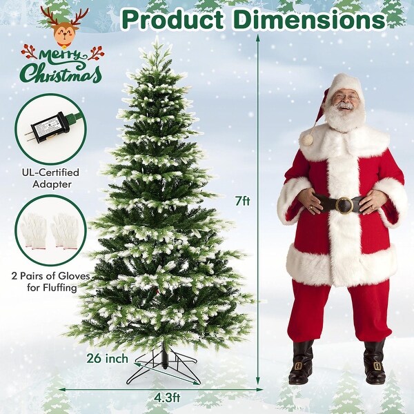 Gymax 7 FT PerLit Artificial Christmas Tree Hinged Xmas Tree w/ Quick