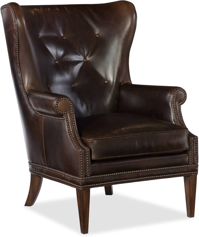 Hooker Furniture Living Room Maya Wing Dark Leather Club Chair