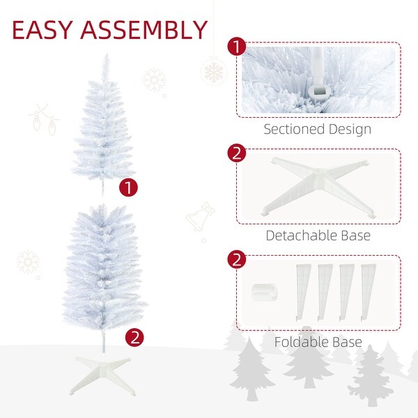 5' / 7' Christmas Tree，Slim Design with Realistic Branches，White