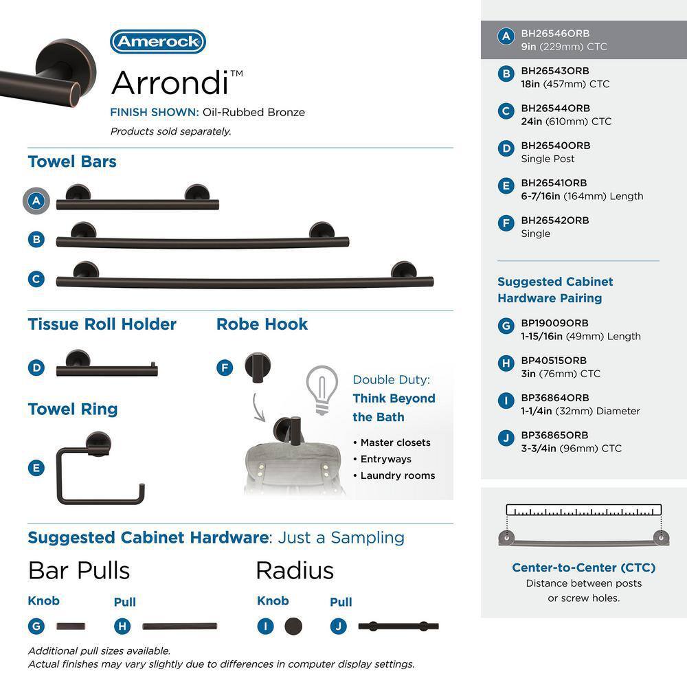 Amerock Arrondi 9 in. (229 mm) L Towel Bar in Oil Rubbed Bronze BH26546ORB