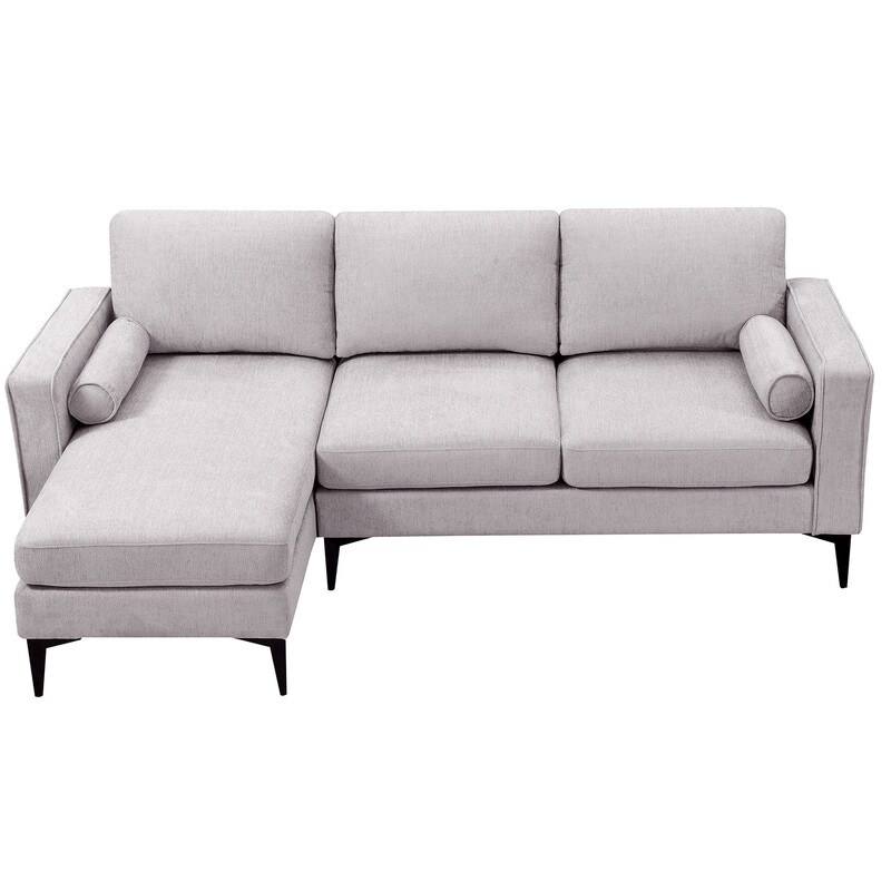 Convertible Chenille Fabric Sectional Sofa with Chaise and Pillows