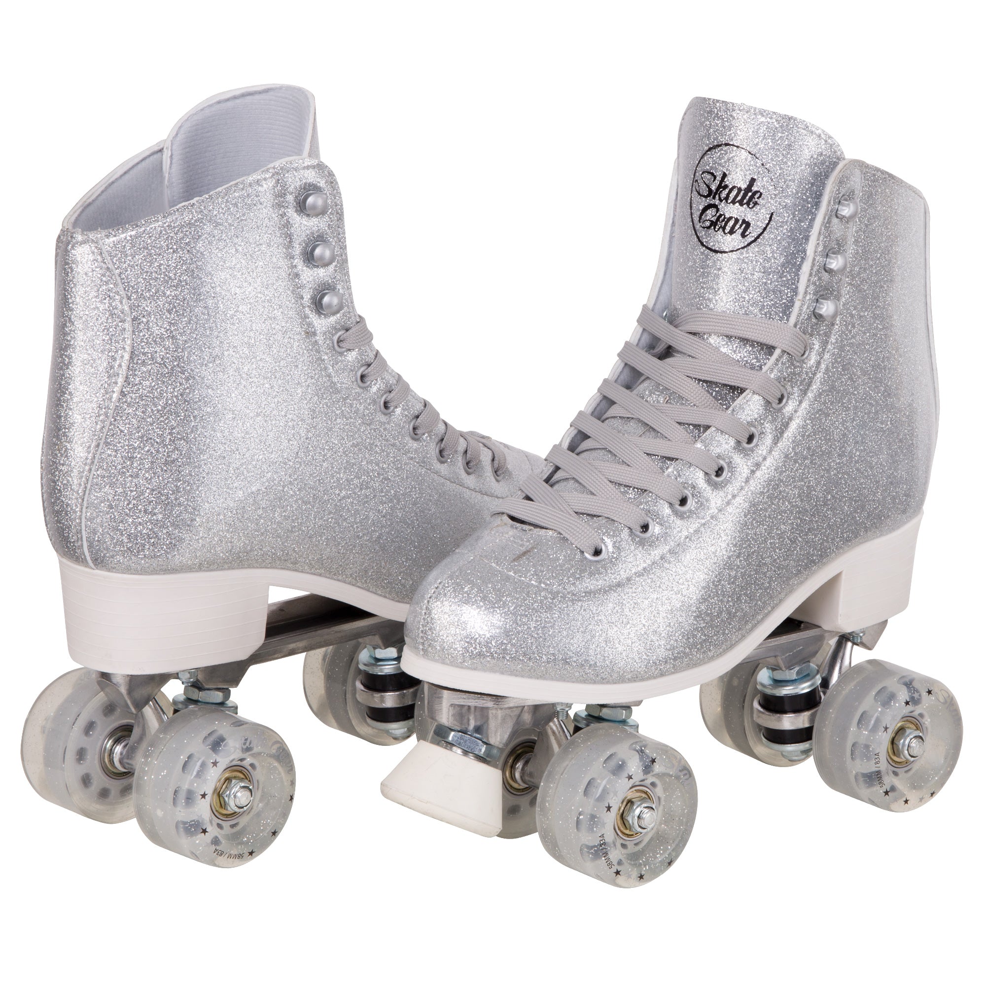 Cal 7 Sparkly Roller Skates for Indoor and Outdoor Skating， Faux Leather Quad Skate with Ankle Support and 83A PU Wheels for Kids and Adults (Silver， Men's 8/ Women's 9)