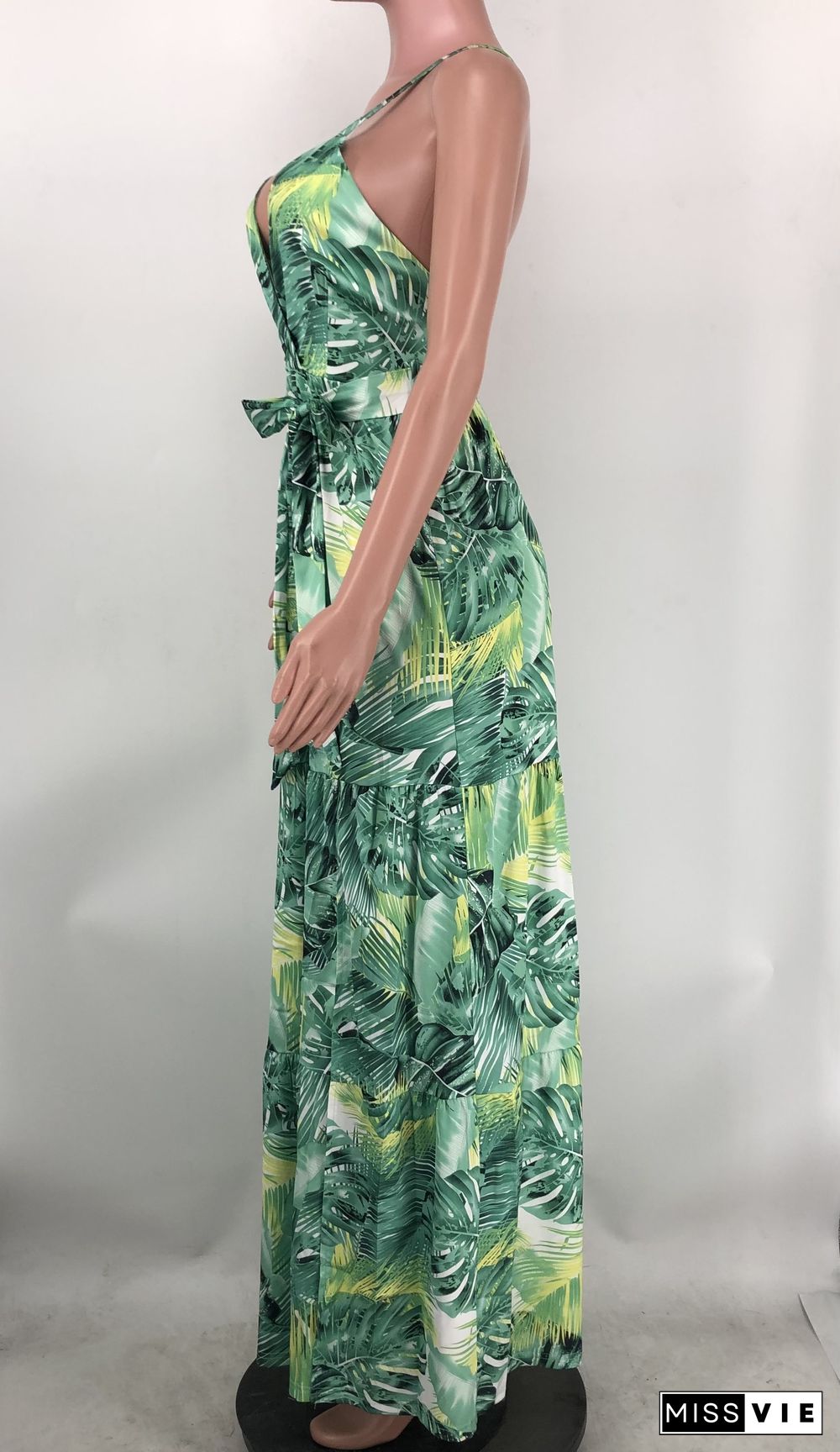 Sexy Floral Print Spaghetti Strap Backless Maxi Dress