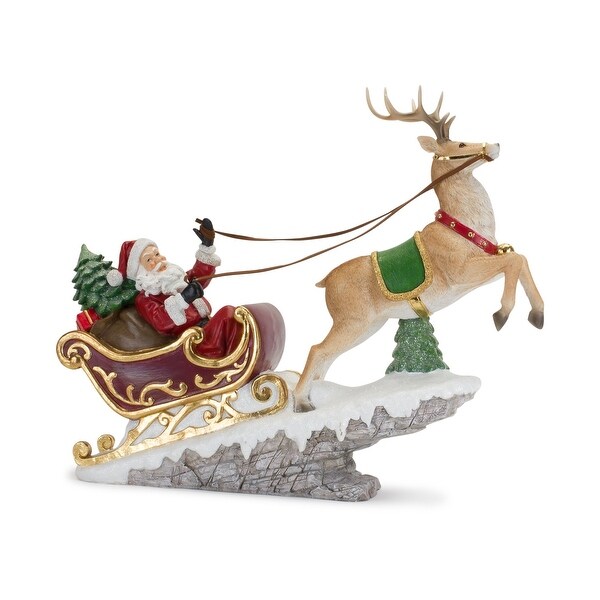 21.5 Red Green Santa in Sleigh Reindeer Christmas Tabletop Decoration