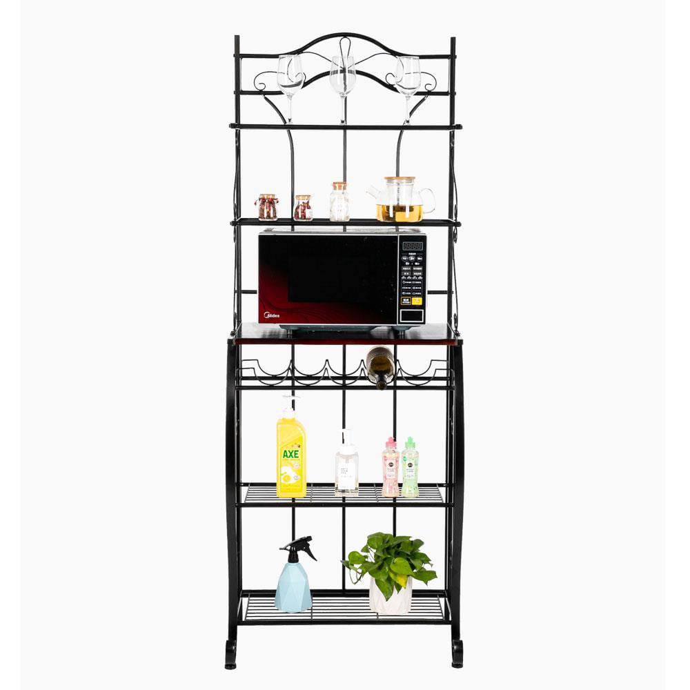 Winado 5-Tier Wrought Iron Kitchen Baker's Rack Black w/ Wine Racks