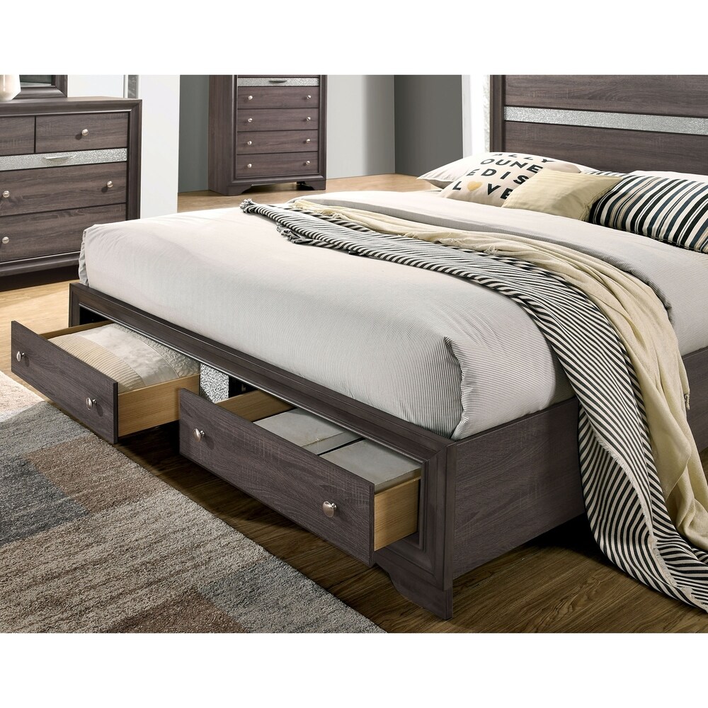 Bara Contemporary Grey Solid Wood Storage 3 Piece Platform Bedroom Set by Silver Orchid