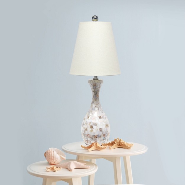 Malibu Curved Mosaic Seashell Table Lamp With Accents White Lalia Home