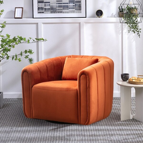 Ebello Oversize Velvet Swivel Barrel Comfy Round Armchair with Plump Pillow