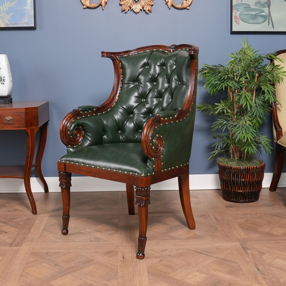 NDRAC059GRN Green Leather Arm Chair   Traditional   Dining Chairs   by Niagara Furniture  Houzz