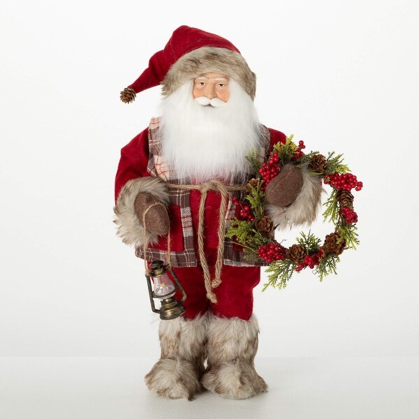 19H Sullivans Christmas Fur Plaid Rustic Santa Figure，Multicolor