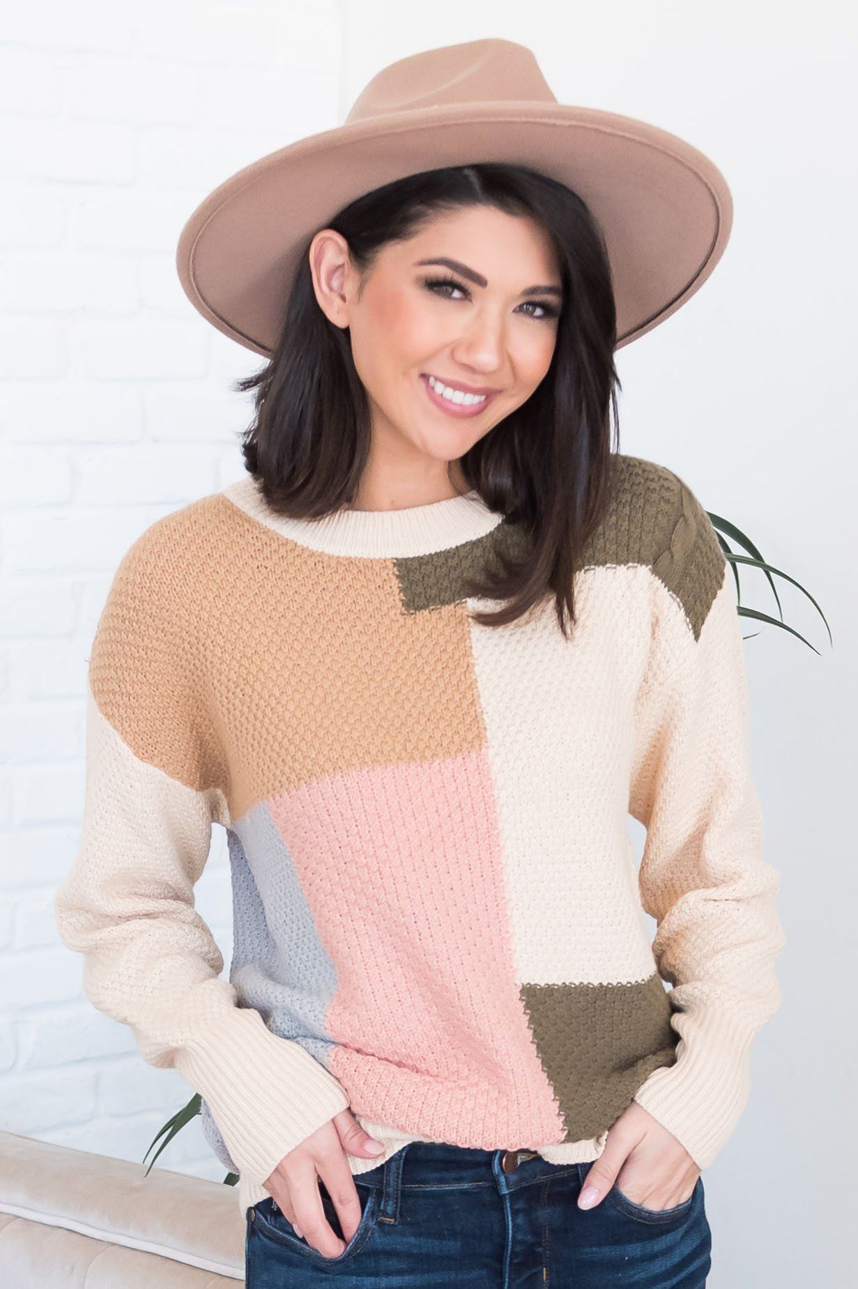 Cozy Colorblock Modest Sweater