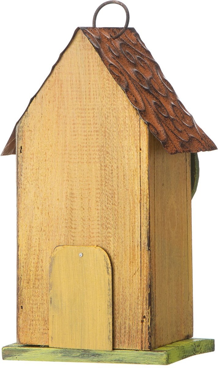 Glitzhome Washed Distressed Solid Wood Birdhouse with 3D Tree and Bird