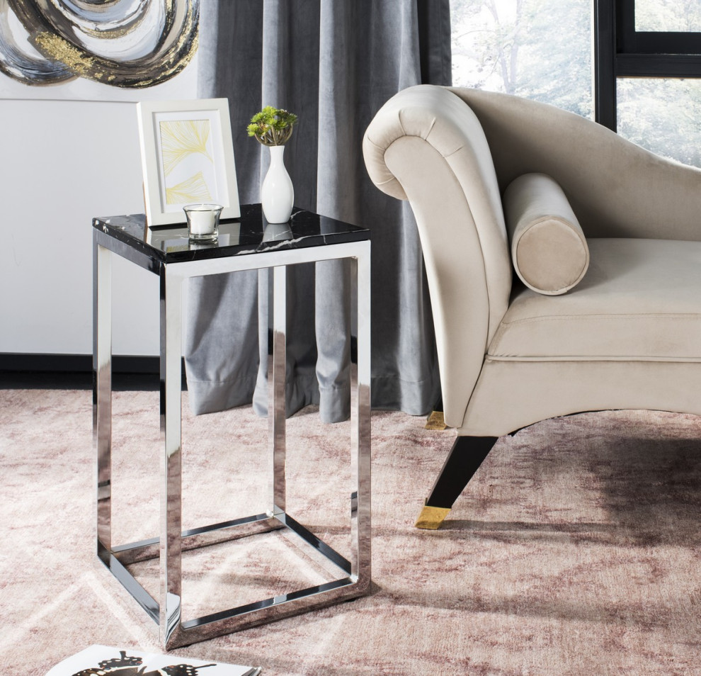 Mildred Square End Table Black Marble/Chrome   Modern   Side Tables And End Tables   by Virgil Stanis Design  Houzz