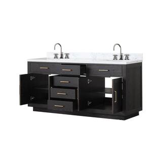 Lexora Condor 72 in W x 22 in D Black Oak Double Bath Vanity Carrara Marble Top and Faucet Set LVCO72DJ101