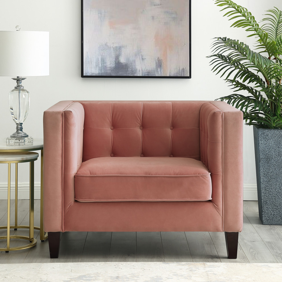 Branwen Velvet Button Tufted Square Tapered Leg Club Chair   Contemporary   Armchairs And Accent Chairs   by Inspired Home  Houzz