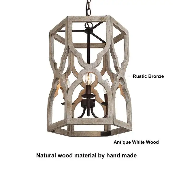 Modern Farmhouse 3-Light Wood Chandelier French Country Cylinder Island Light for Dining Room - D 14
