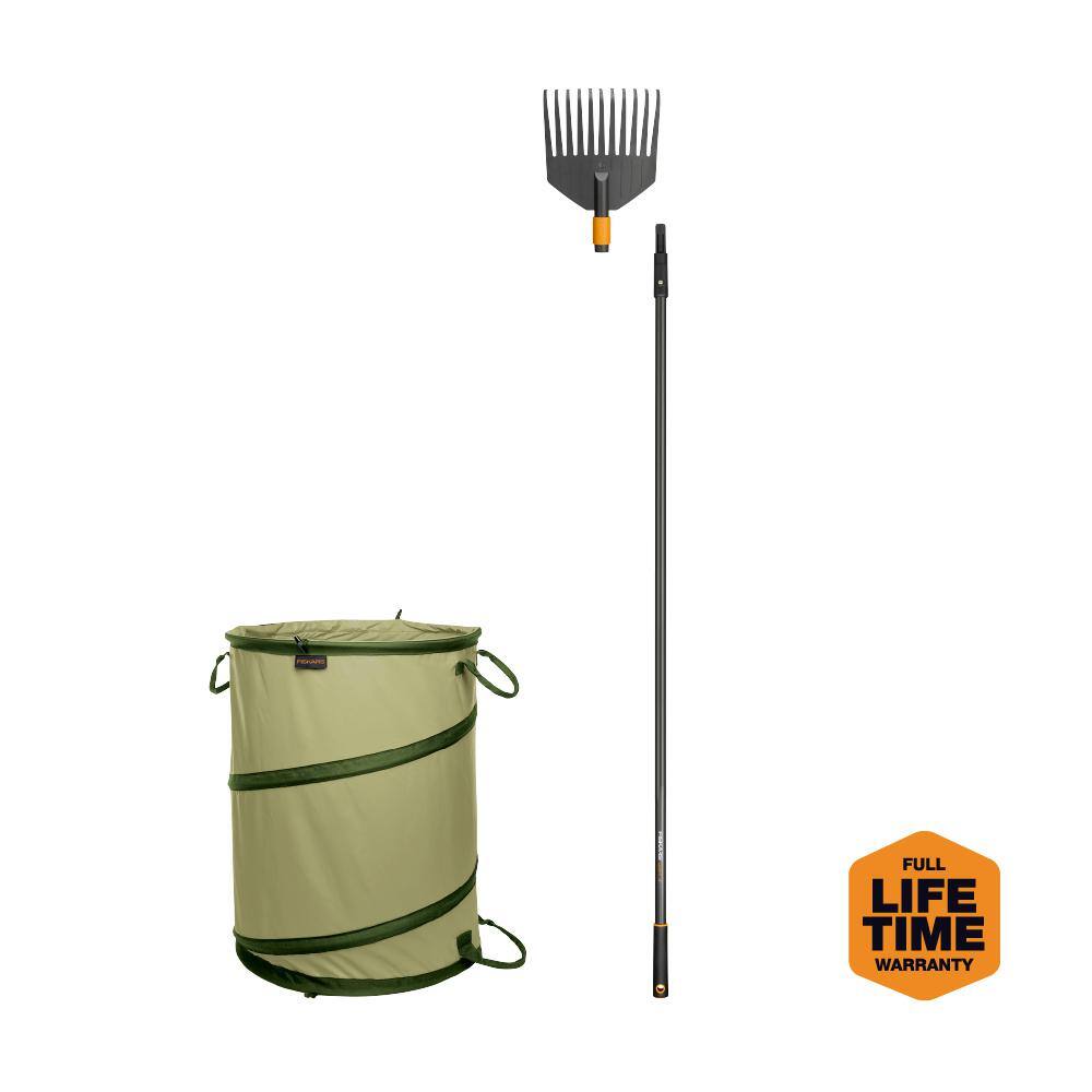 Fiskars Quikfit Garden Tool and Collapsible Container Leaf Collecting Tool Set (3-Piece) 1071888