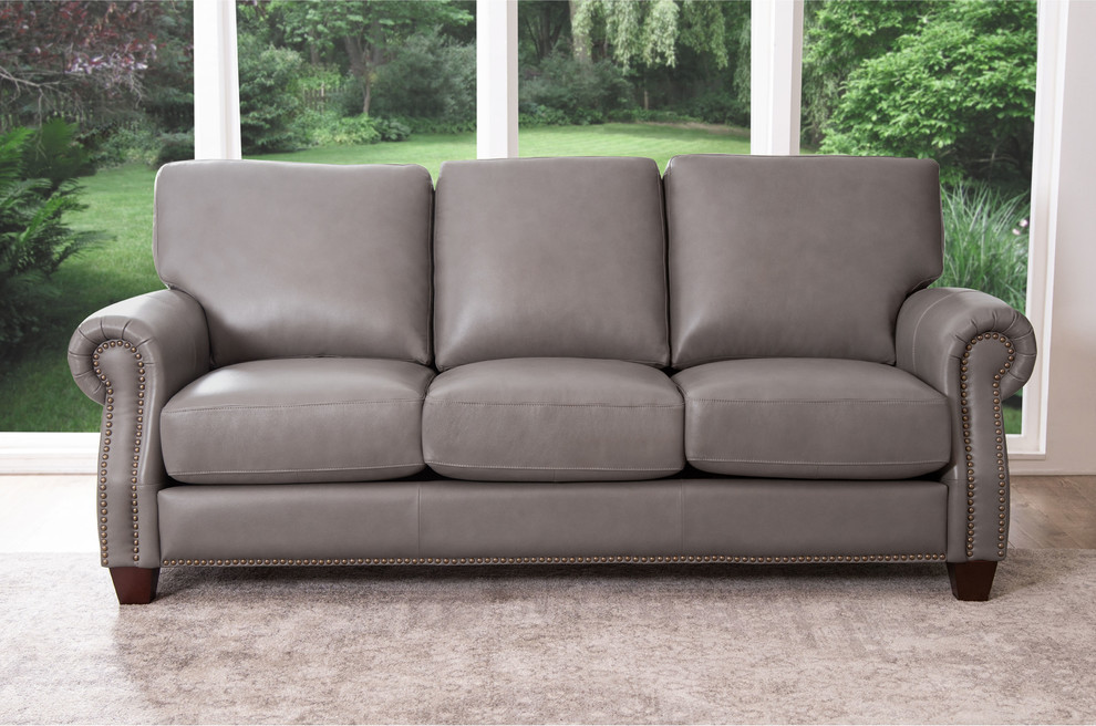 Landon Gray Leather Sofa  Gray   Transitional   Sofas   by Abbyson Living  Houzz