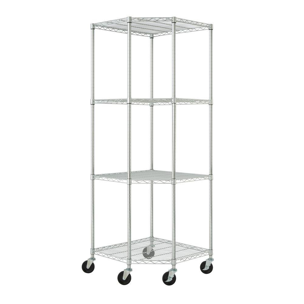 TRINITY EcoStorage Chrome 4-Tier Rolling Corner Steel Wire Shelving Unit (27 in. W x 77 in. H x 18 in. D) TBFZ-0909