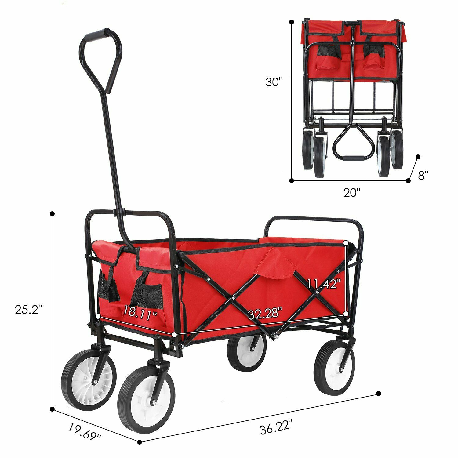 Increkid Collapsible Folding Utility Wagon Outdoor Wagon Cart Garden Cart