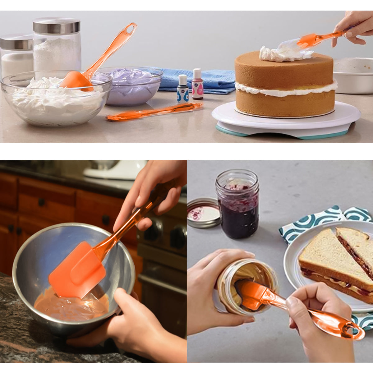 Silicone Spatula Set Flexible Heat Resistant Rubber Spatula Turner Kitchen Cooking Utensils Spoonula Cake Tools Orange