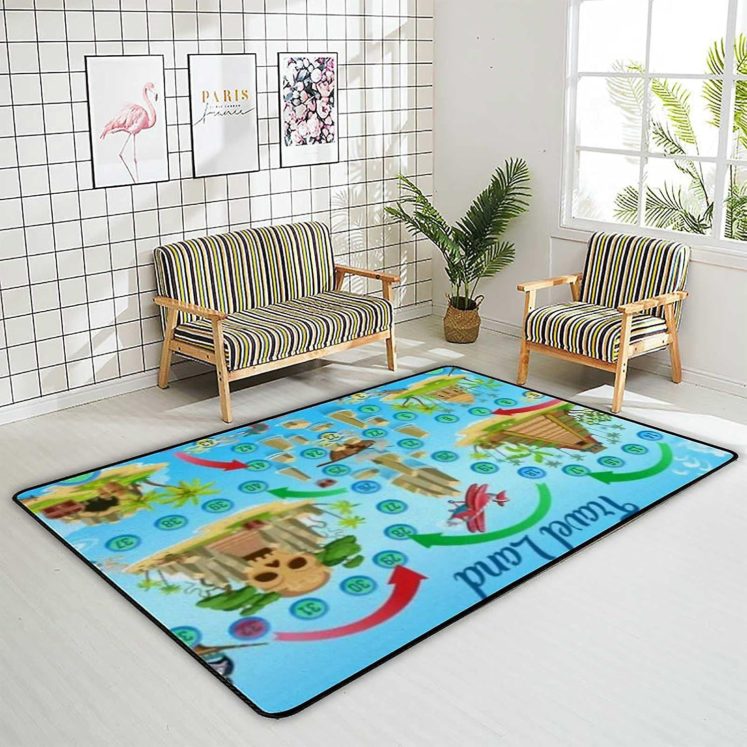 Soft Area Rugs Welcome With Colorful Geometric Design Floor Carpet Mat For Kids Playing Room Hardwood Floor Living Room 63x48in