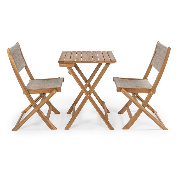 Cadiz Modern Coastal 3Piece Acacia Wood Outdoor Folding Bistro Set，by JONATHAN Y