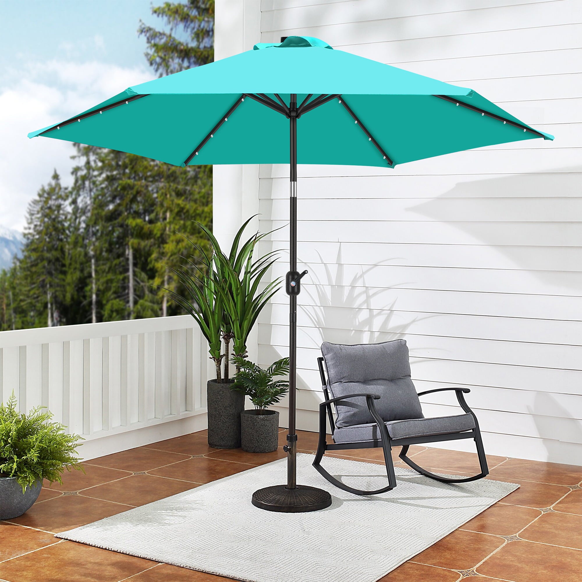 Scafild | 7.5 ft Solar LED Light Patio Umbrella Outdoor W/ Easy Tilt - Peacock Blue