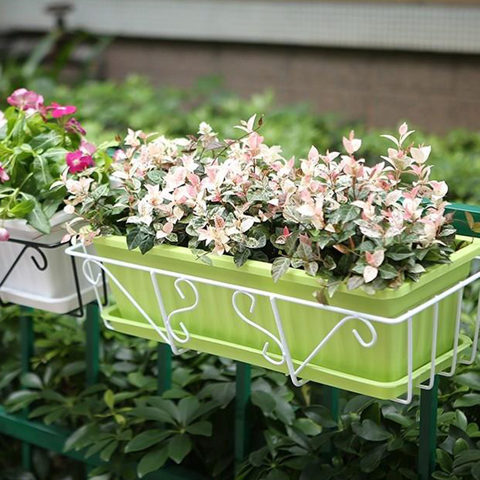 MAHAQI Fences Or Railings Balcony Planter Trough Holder Holders Rectangular Flower Stand Sturdy Wrought Iron Anti-rust Hangers