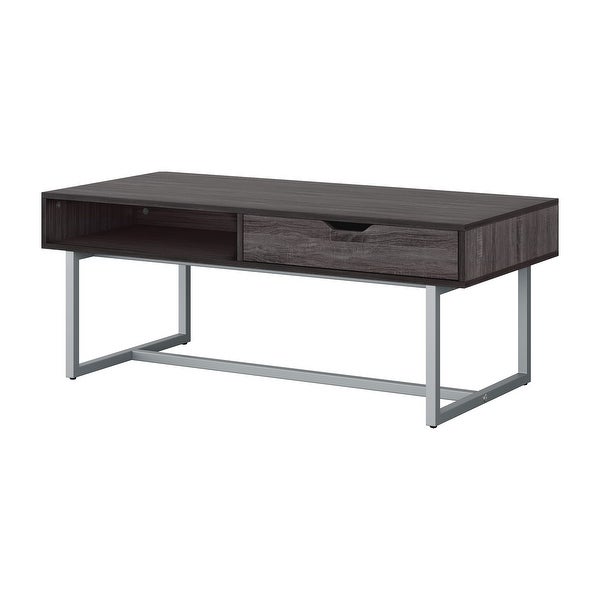 Auston Single Drawer Coffee Table with Silver Metal Legs