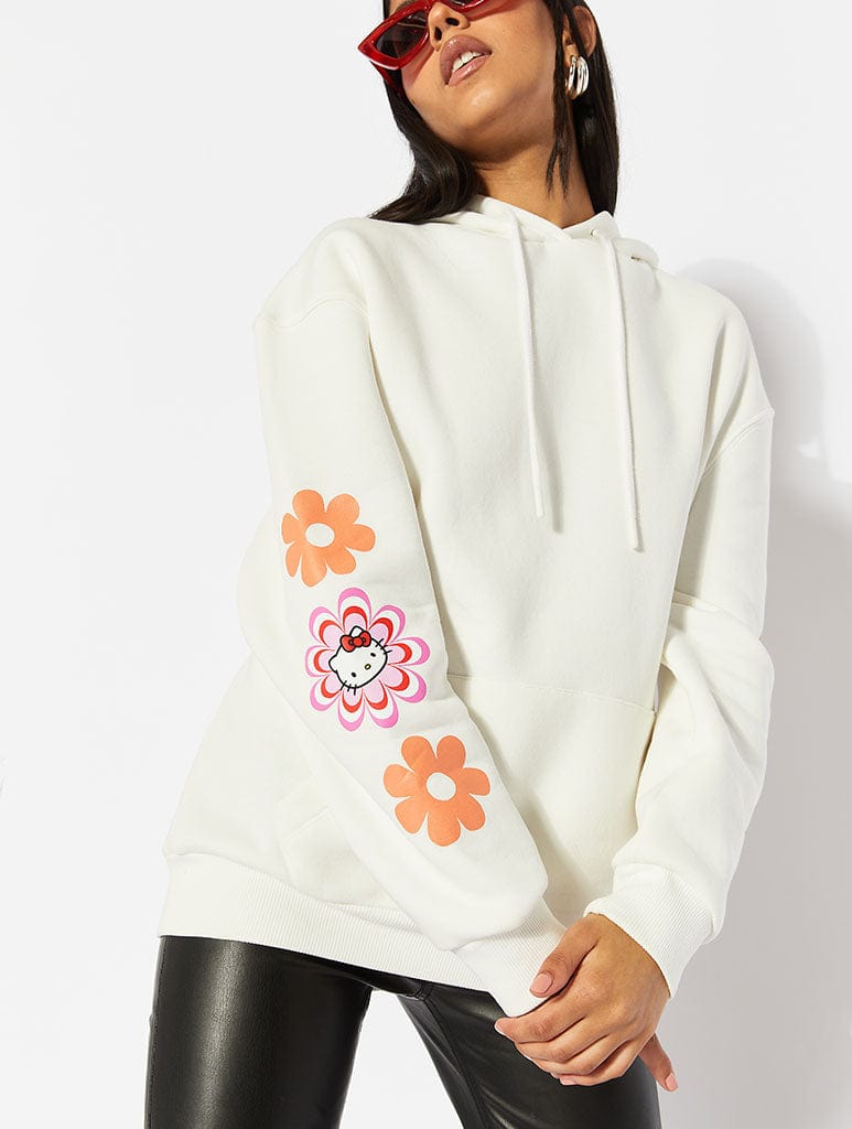 Hello Kitty x Skinnydip Warped Flower White Hoodie