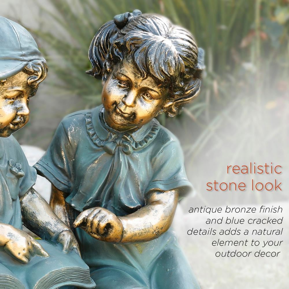 Alpine Corporation 2-Piece Indoor/Outdoor Girl and Boy Reading Statue Set Yard Art Decoration GXT258A