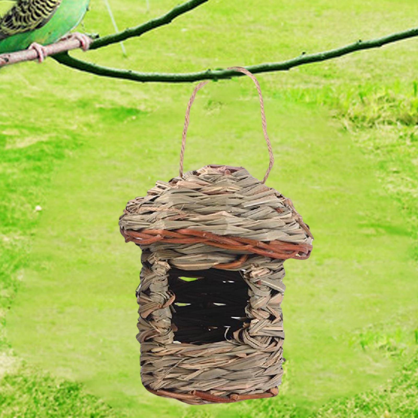 Natural Grass Hung Straw Nest Bird Toy Chickadee Sturdy Cozy Hanging Bird House ， 13x8cm