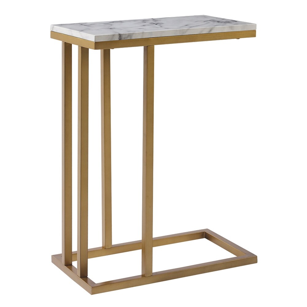 Teamson Home   Marmo C Shape Table   Faux Marble / Brass