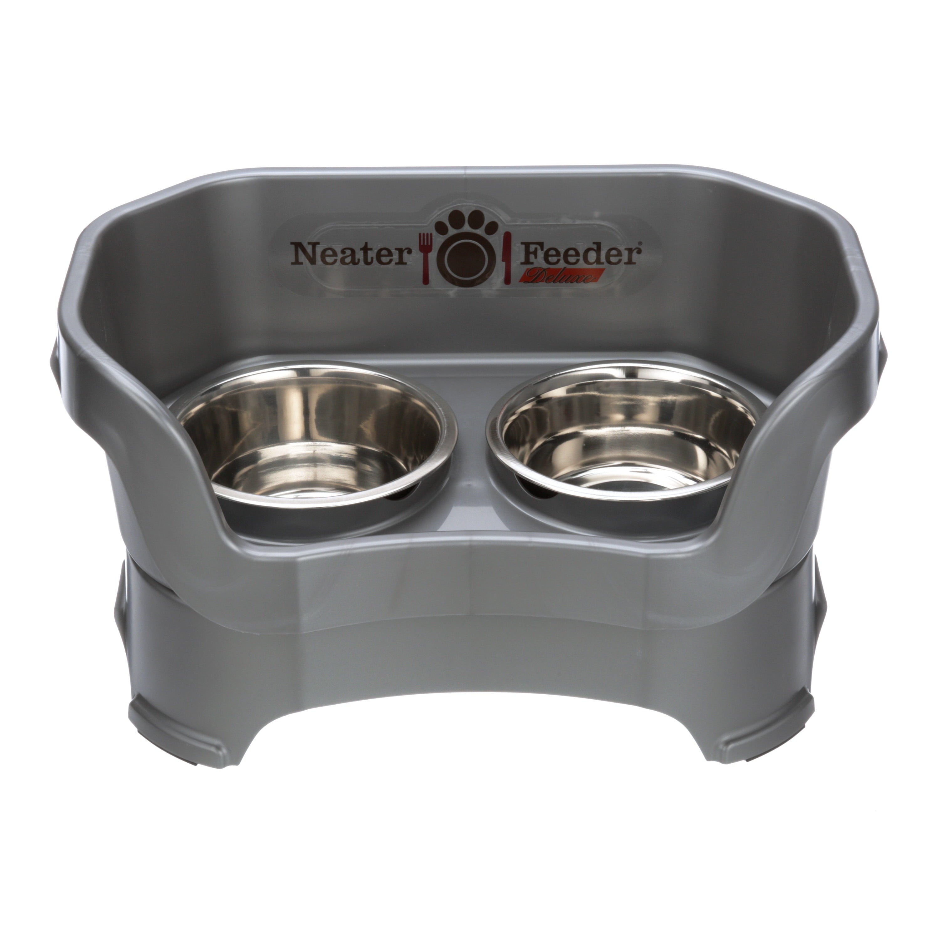 Neater Pets Neater Feeder Deluxe Mess-Proof Elevated Food and Water Bowls for Medium Dogs， Gunmetal