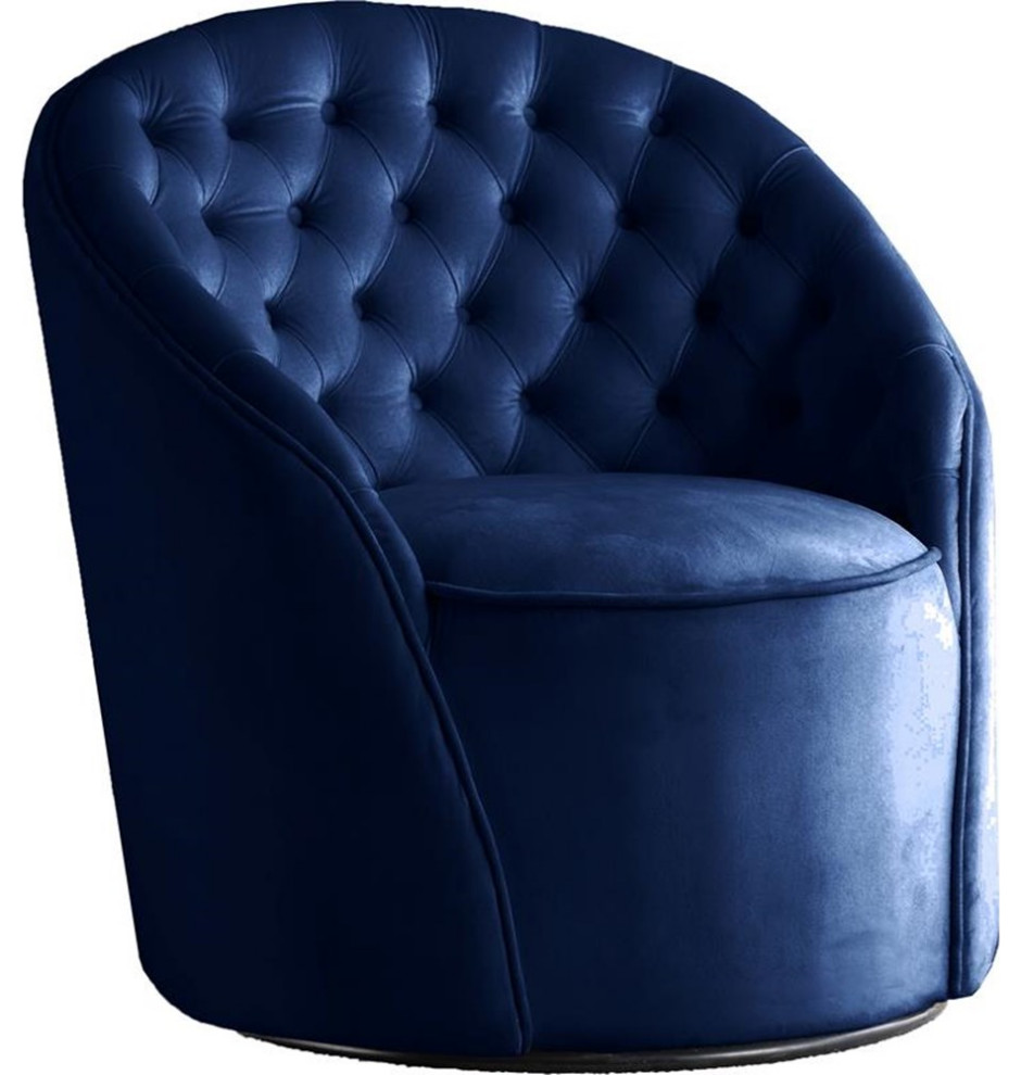 Pemberly Row 18 quotContemporary Tufted Velvet Swivel Accent Chair in Navy   Contemporary   Armchairs And Accent Chairs   by Homesquare  Houzz