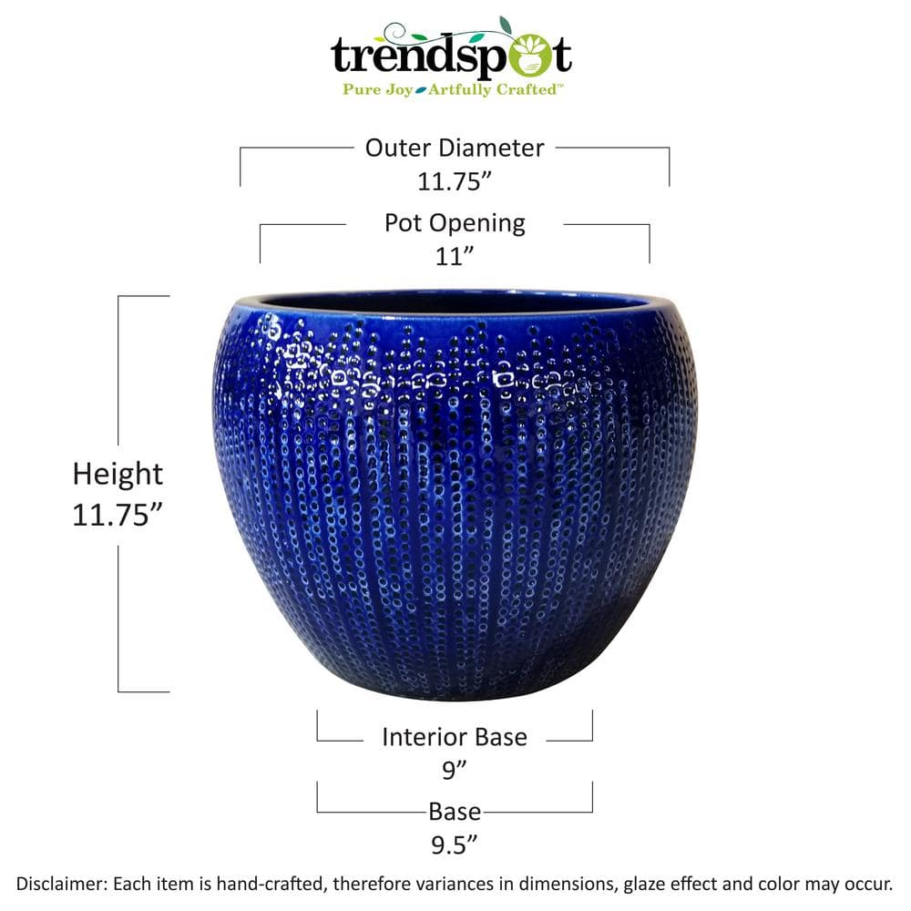 Trendspot 14 in. Dia Blue Calistoga Ceramic Planter CR01509N-14M