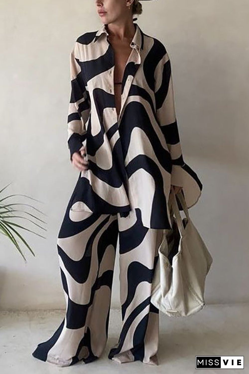 Geometry Print Loose Shirt Pants Set