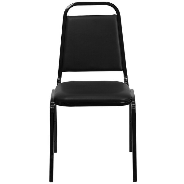 4 Pack HERCULES Series Trapezoidal Back Stacking Banquet Chair in Black Vinyl - Black Frame