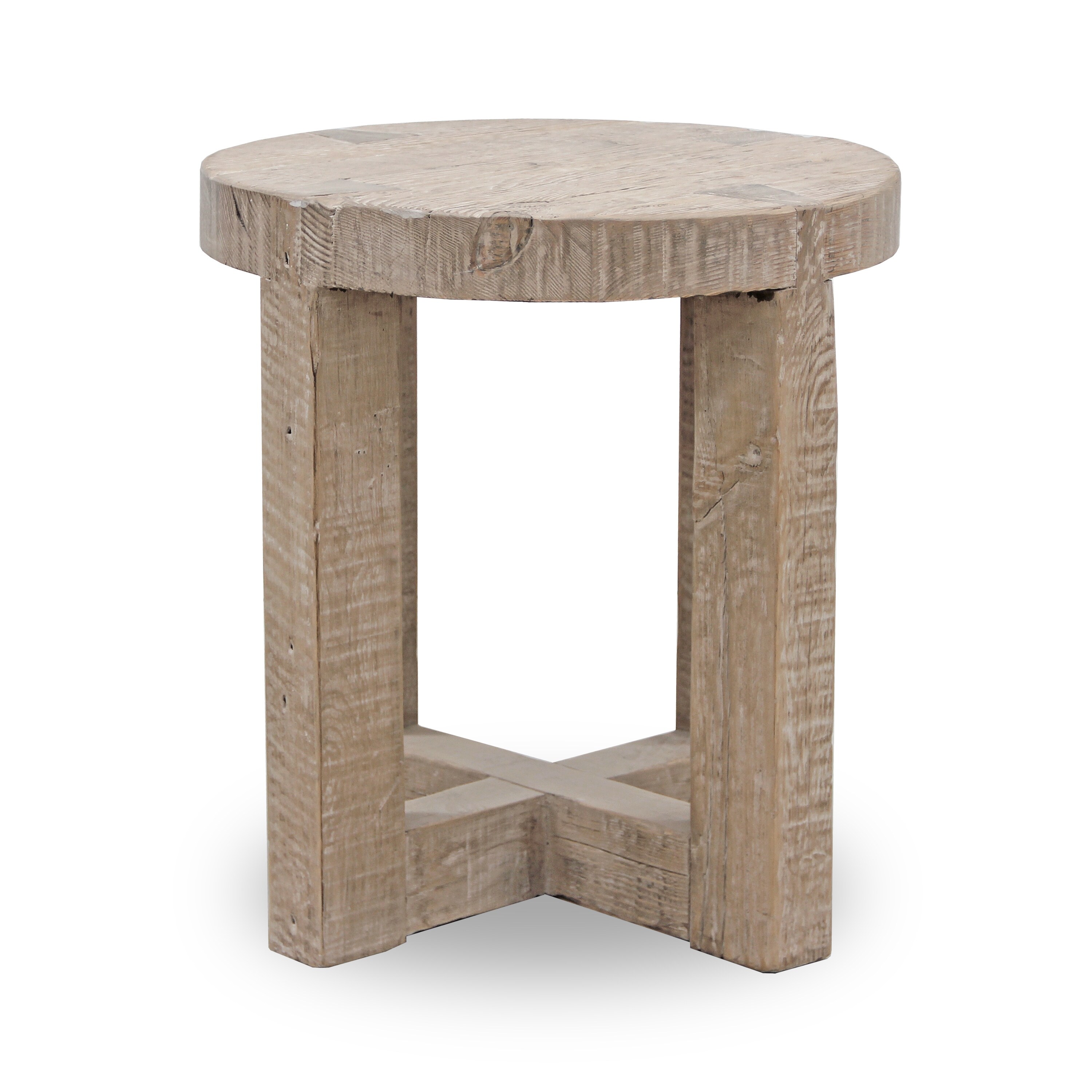 Artissance Capri Round Side Table Cross Leg Weathered Natural Wood 20x20x22