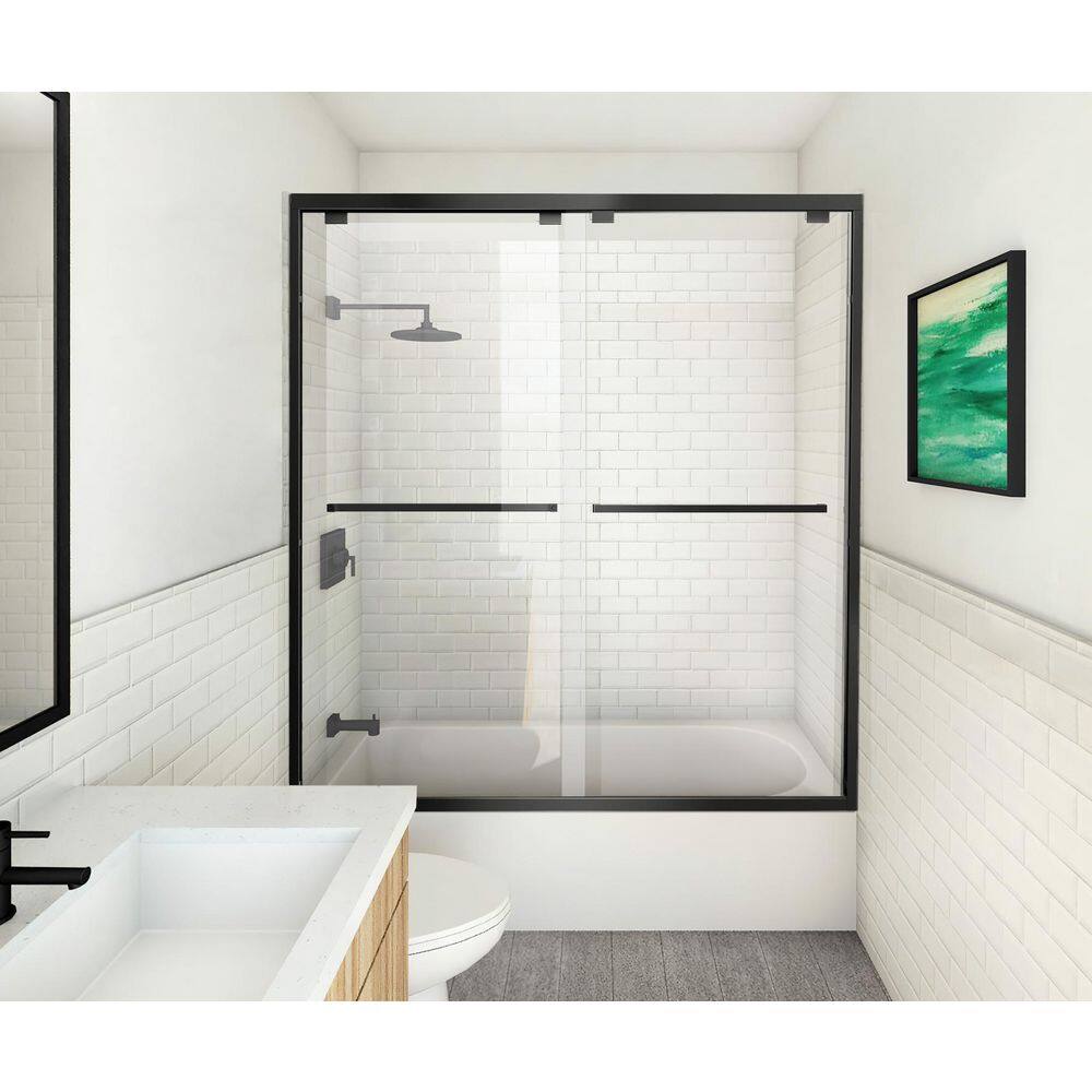 LTMATE 60 in. W x 62 in. H Sliding Framed Tub Door in Black Finish HDEDS-6062CODM